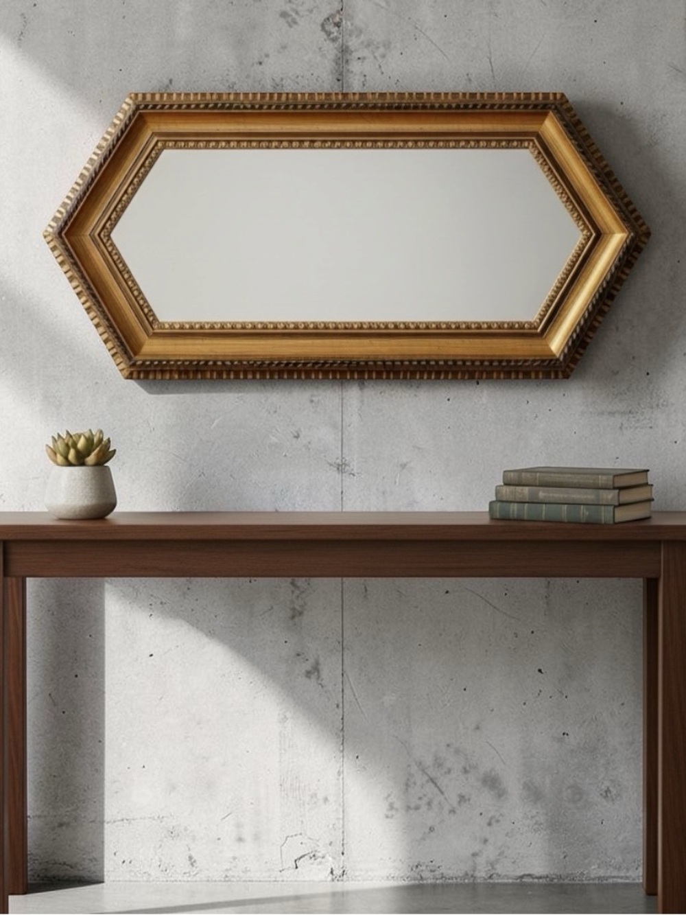 Vintage Gold Hexagonal Ornate Wall Mirror
Hang either way
24” x 12”
